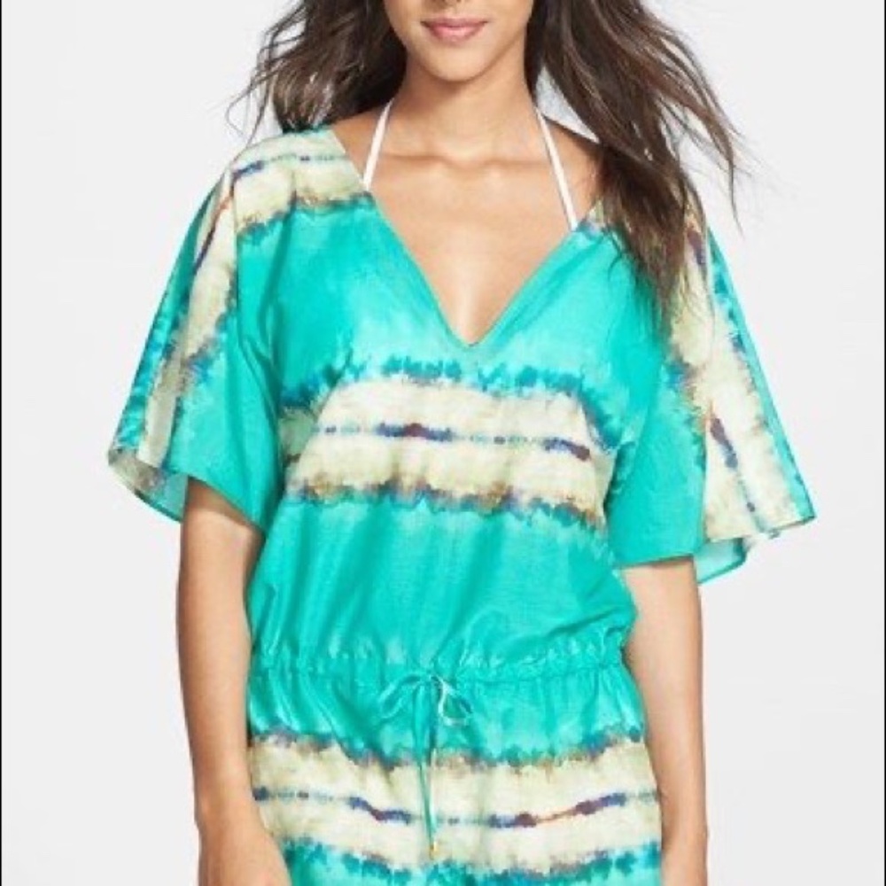 Vix Paula Hermanny Green Stripe Swimsuit Cover Beach Caftan NWT